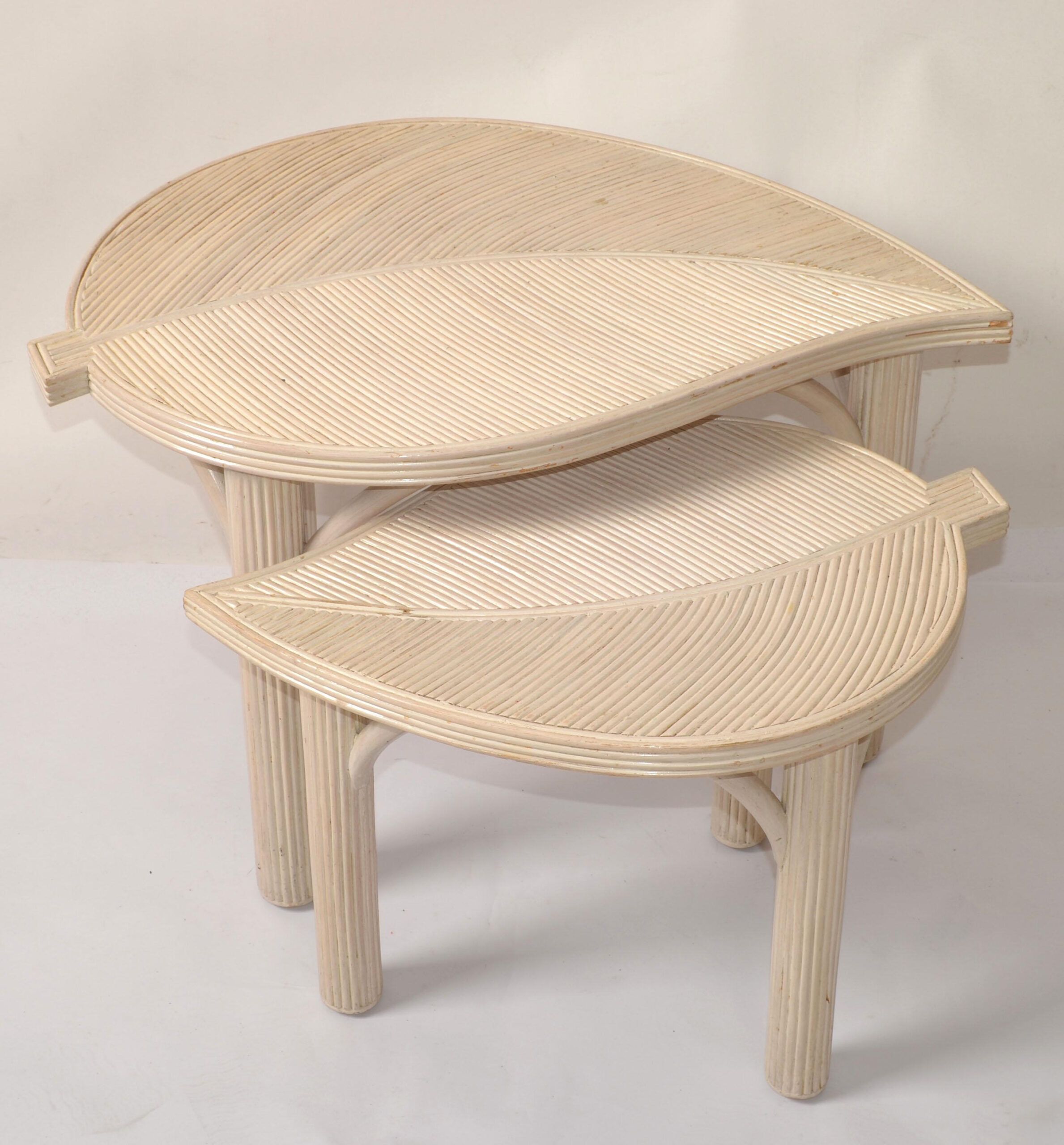 Hollywood Regency Two Decorative Leaf Shaped Bamboo And Pencil Reed ... pertaining to Elevate Your Decor with the Natural Beauty of Bamboo Side Tables