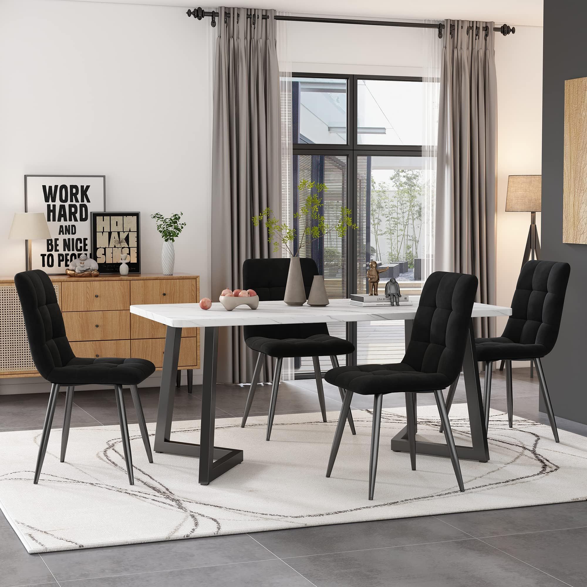 Homcasa Gery Marble Dining Table And Chairs Set, Modern Slate High ... with regard to Modern Dining Table And Chair Set Online