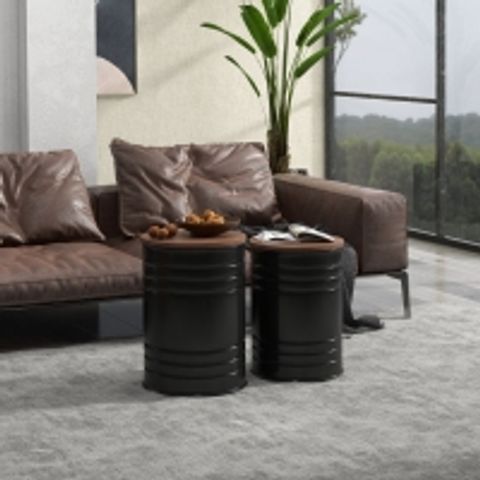 Homcom Round Coffee Table Set Of 2, Modern Nesting Tables With Tempered ... in Set Of 2 Nesting Coffee Table, Brass Finished Frame With Round Smoked Glass Top