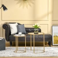 Homcom Round Coffee Table Set Of 2, Modern Nesting Tables With Tempered ... inside Understanding the Craftsmanship Behind Brass and Smoked Glass Coffee Tables