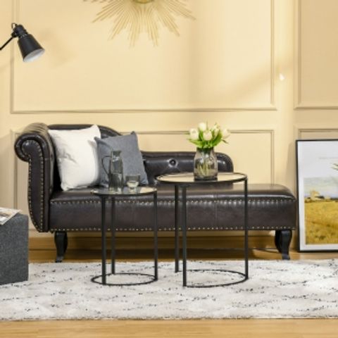 Homcom Round Coffee Tables Set Of 2, Gold Nesting Side End Tables With ... with regard to Set Of 2 Nesting Coffee Table, Brass Finished Frame With Round Smoked Glass Top