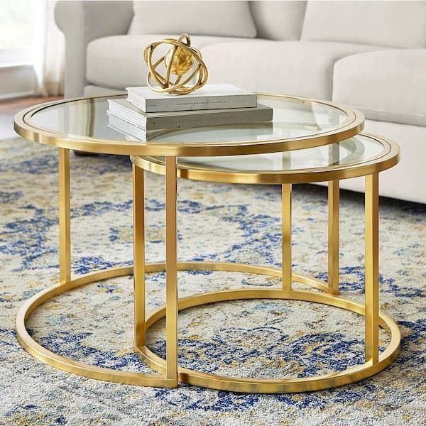 Home Decorators Collection Cheval 2-Piece 30 In. Gold/Glass Medium ... with regard to A Closer Look at the 46&quot; Gold Glass Rectangular Nested Coffee Table Set
