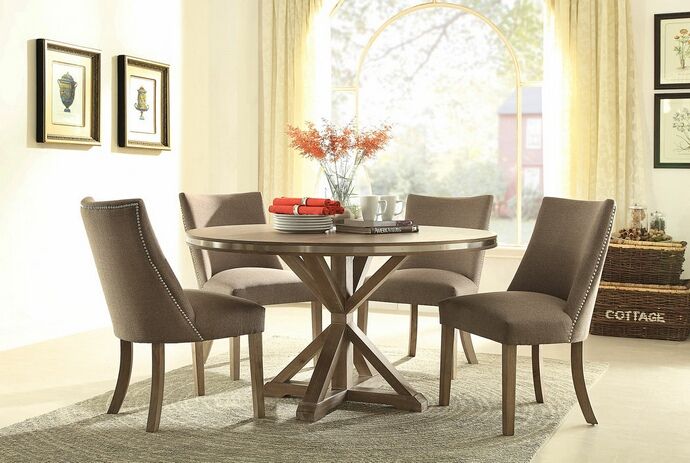 Home Elegance 5177-54 5 Pc Beaugrand Distressed Dark Brownish Grey ... throughout A Guide to Styling Your Maxwell Solid Wood 54&quot; Round Table