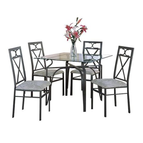 Home Source Square Glass Top Table W/ 4 Chairs By Oj Commerce ... with regard to Square Galleria Tables, Noir, Iron, Glass, 18"W (11042 Mgr38)