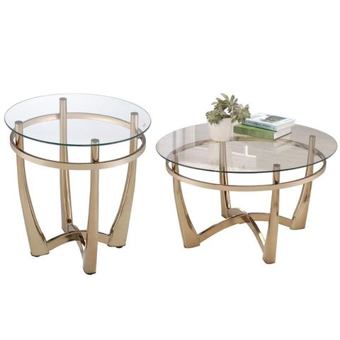 Home Square 2-Piece Set With Round Glass Top Coffee Table And End Table ... pertaining to Home Square 2-Piece Set With End Table And Coffee Table In Antique White