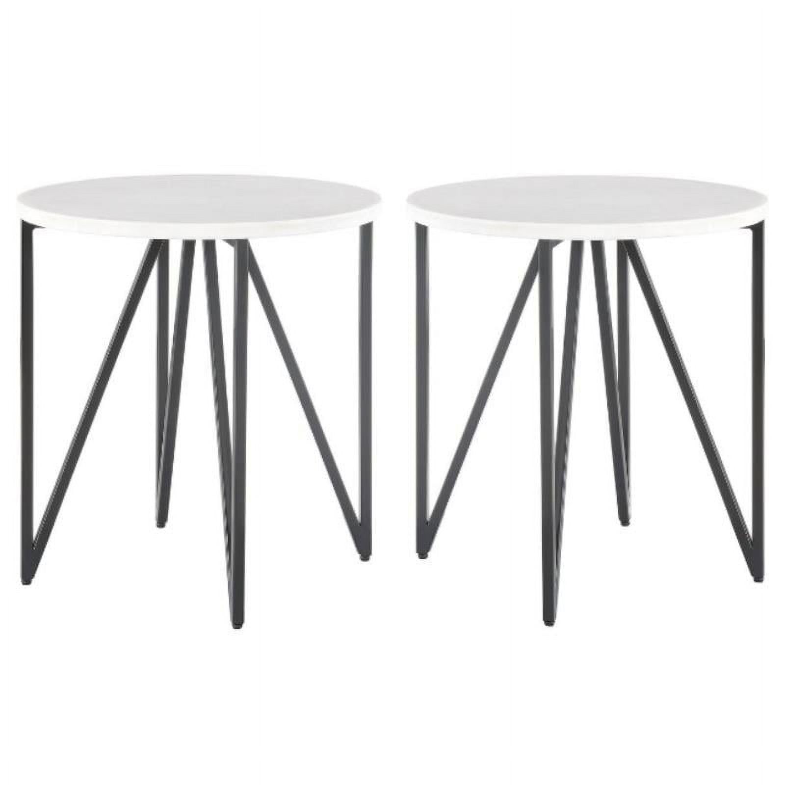 Home Square Round Marble Top And Metal End Table In Black &amp; White - Set ... regarding Round Wooden Top Metal Accent Table, Set Of 2, Gray And Black