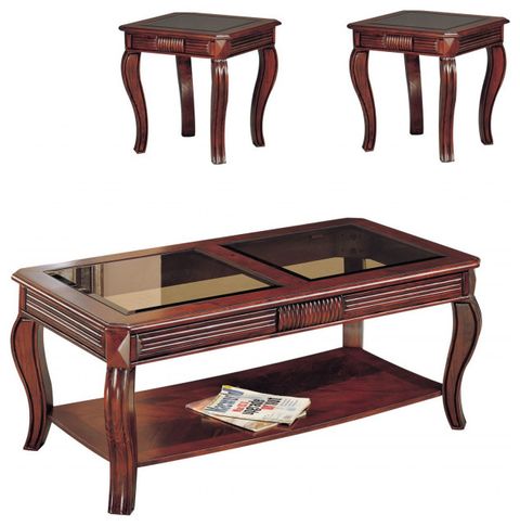 Homeroots 26&Quot; X 50&Quot; X 20&Quot; Cherry Smoky Glass Wood 3Pc Pack Coffee/End ... throughout Styling Your Home with a Classic Cherry Finish Coffee Table Ensemble