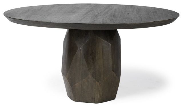 Homeroots 60&quot; Round Brown Solid Wood Top And Base Dining Table, 60.0L X ... pertaining to The Enduring Appeal of Nesting Tables Why HomeRoots Tables are a Smart Choice