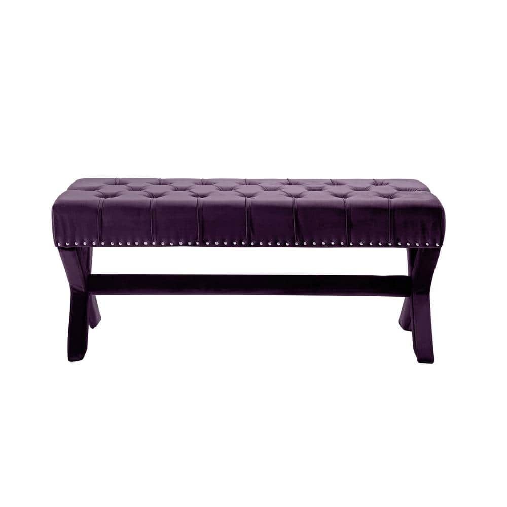 Homeroots Amelia Plum 45.27 In. Velvet Bedroom Bench Backless Upholstered 2000490840 - The Home ... pertaining to Beyond Seating Exploring the Versatility of a 45&quot; Plum and Purple Velvet Bench