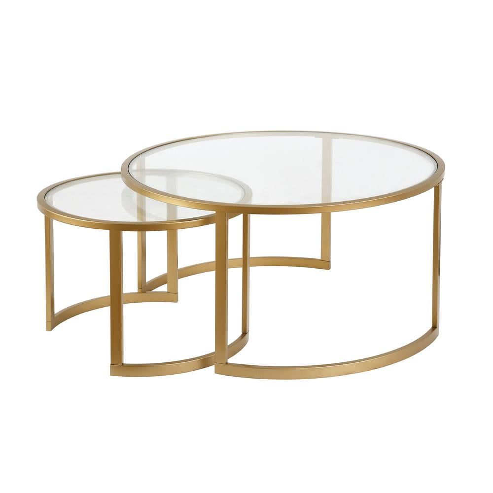 Homeroots Set Of Two 36&quot; Gold Glass And Steel Round Nested Coffee Tables - Walmart.com in Elevating Your Living Room with Gold and Glass Nested Coffee Tables