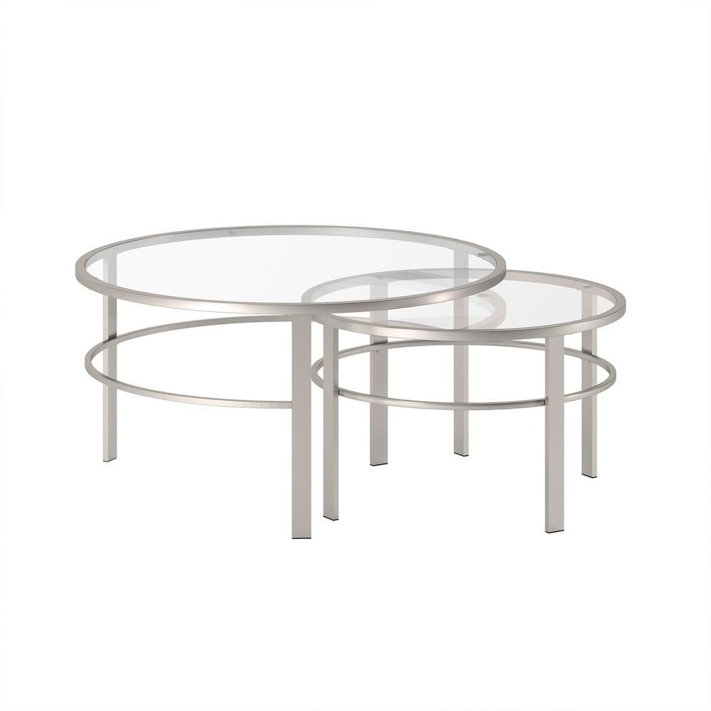 Homeroots Set Of Two 36&quot; Silver Glass And Steel Round Nested Coffee Tables - Walmart.com for Elevating Your Living Room with Gold and Glass Nested Coffee Tables