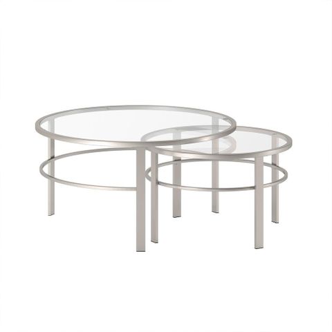 Homeroots Set Of Two 36" Silver Glass And Steel Round Nested Coffee Tables - Walmart.com for Elevating Your Living Room with Gold and Glass Nested Coffee Tables