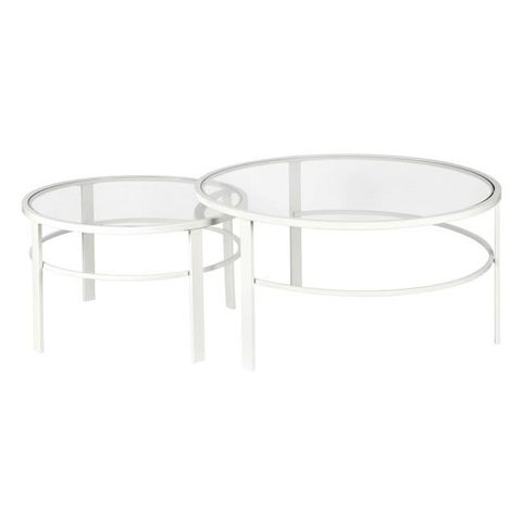 Homeroots Set Of Two 36" White Glass And Steel Round Nested Coffee Tables - Walmart.com with Elevating Your Living Room with Gold and Glass Nested Coffee Tables