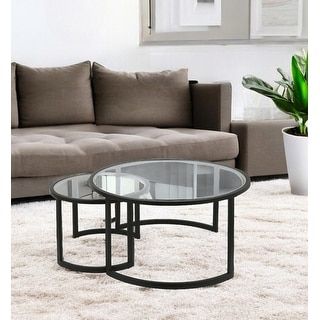 Homeroots Set Of Two Black Glass And Steel Round Sled Nested Coffee ... in Creating a Stylish Living Space with Nested Coffee Table Sets