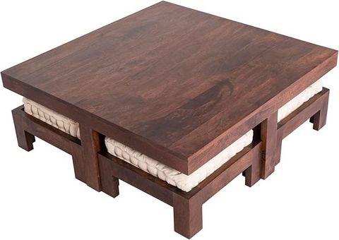 Homescapes Large Dakota 5 Piece Coffee Table Set With 4 Stools And 4 ... intended for 5-Piece Coffee Table Set With 4 Storage Stools, Black