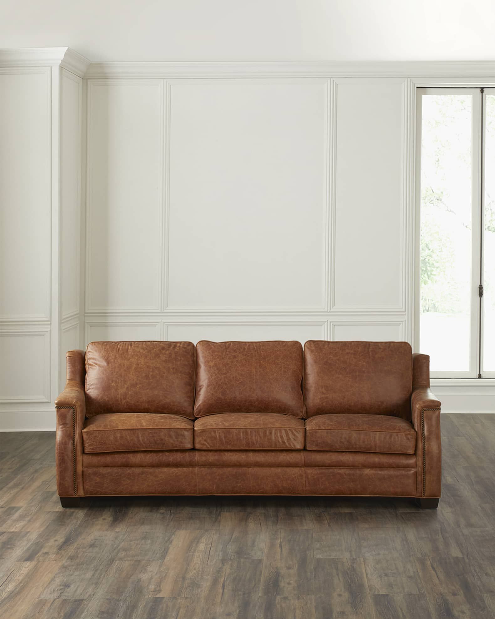 Hooker Furniture Yates Leather Sofa, 92.5&quot; | Neiman Marcus for Hooker Furniture Living Room St. Armand Nest Of Tables