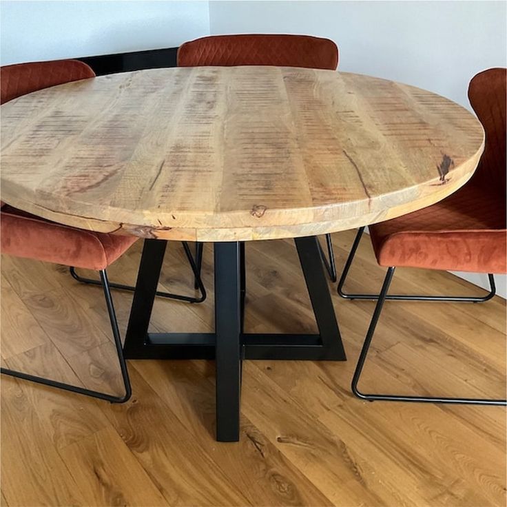 Ida Luxury Round Solid Mango Wood Industrial Dining Table With Distressed Natural Finish Black ... regarding Why the Jaden Round Dining Table is a Classic Choice for Modern Homes