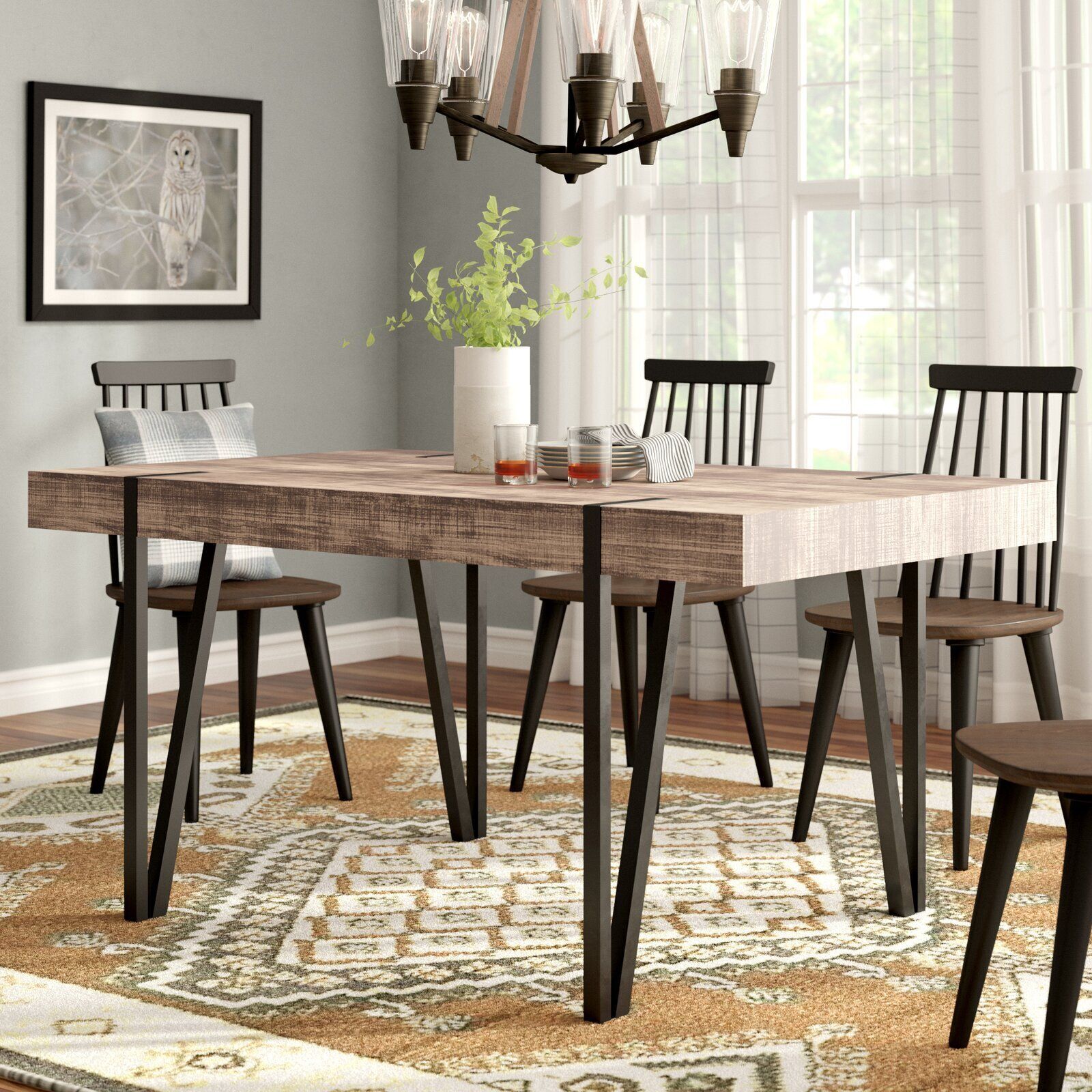 Industrial Farmhouse Table Setting with Industrial Dining Table For Loft Interior