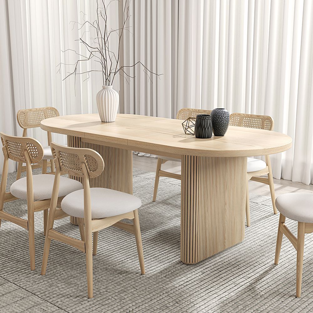 Japandi 63&quot;-79&quot; Oval Extendable Whitewash Dining Table Butterfly Leaf 8 ... pertaining to Real-life experiences with extendable dining tables for large families