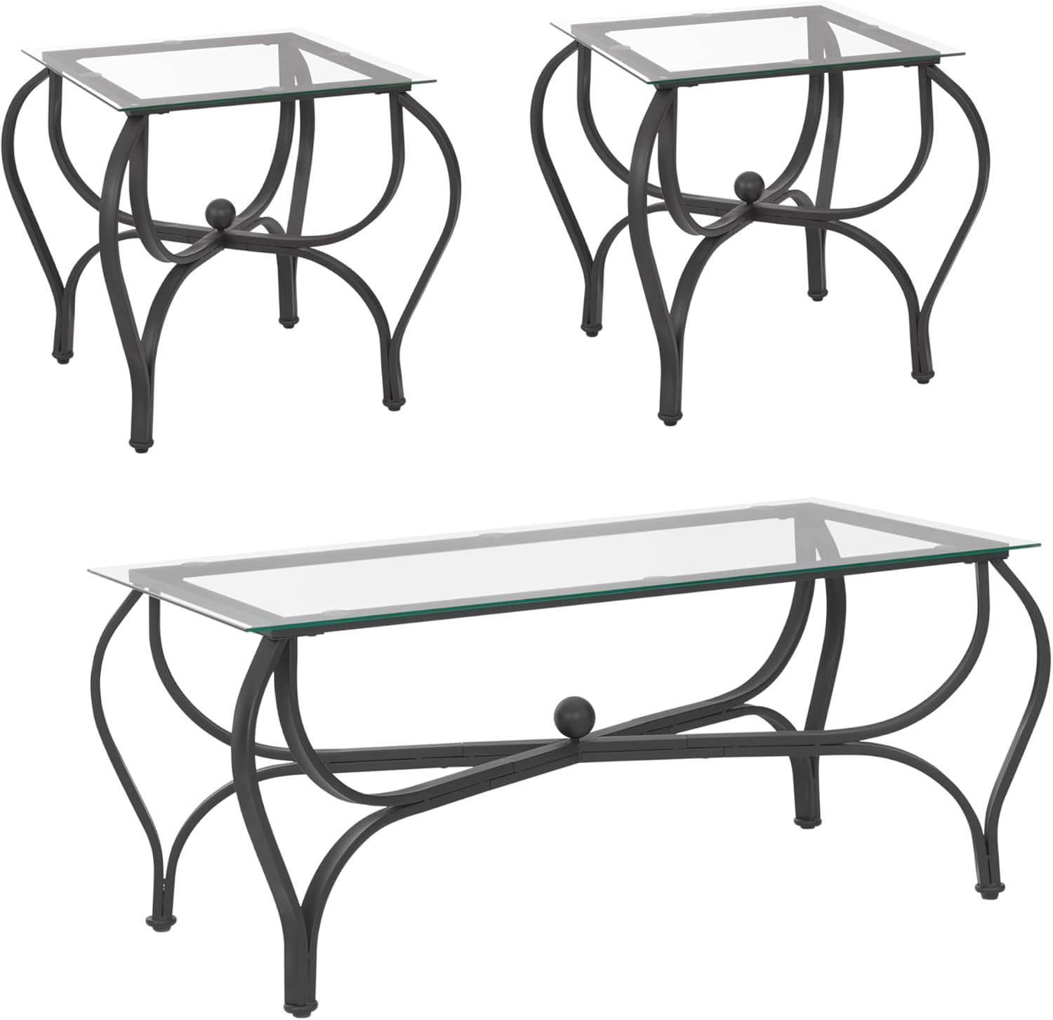 Join Iron Black Metal Glass Coffee Table 3-Piece Set, Industrial Style ... regarding Black Iron Side Table, 3-Piece Set, Dutchbone Phyllis