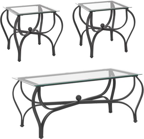 Join Iron Black Metal Glass Coffee Table 3-Piece Set, Industrial Style ... regarding Black Iron Side Table, 3-Piece Set, Dutchbone Phyllis