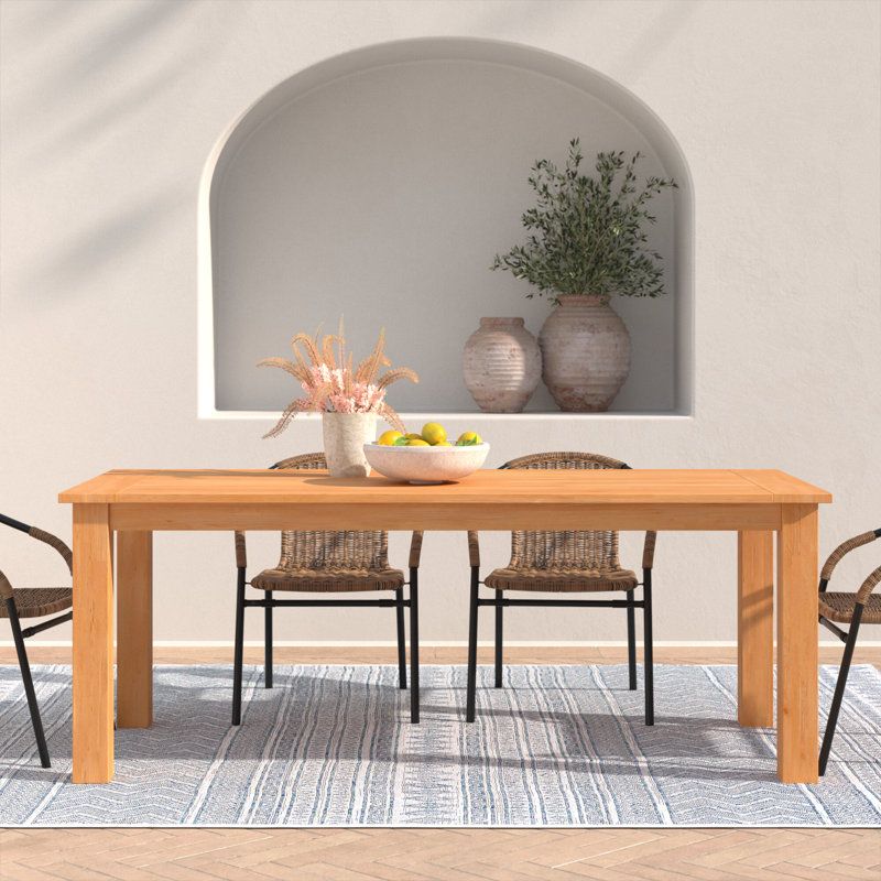 Joss &amp; Main Adagio Outdoor Solid Teak Wood Dining Table &amp; Reviews | Wayfair pertaining to The durability advantages of teak wood dining tables with matte surface treatment