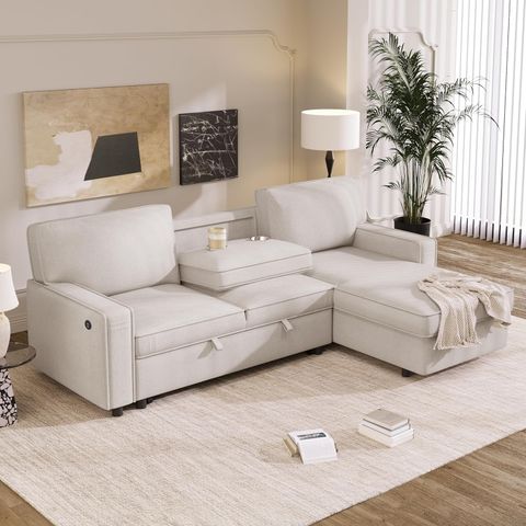 Julyfox L Sectional Sofa Sleeper With Storage Chaise, Beige Color ... throughout Devonshire Sleeper Sectional Sofa Storage Chaise Camel