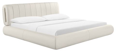 Karol Cream Vegan Leather Queen Bed, Queen Size - Transitional ... inside Karol Cream Vegan Leather Bench