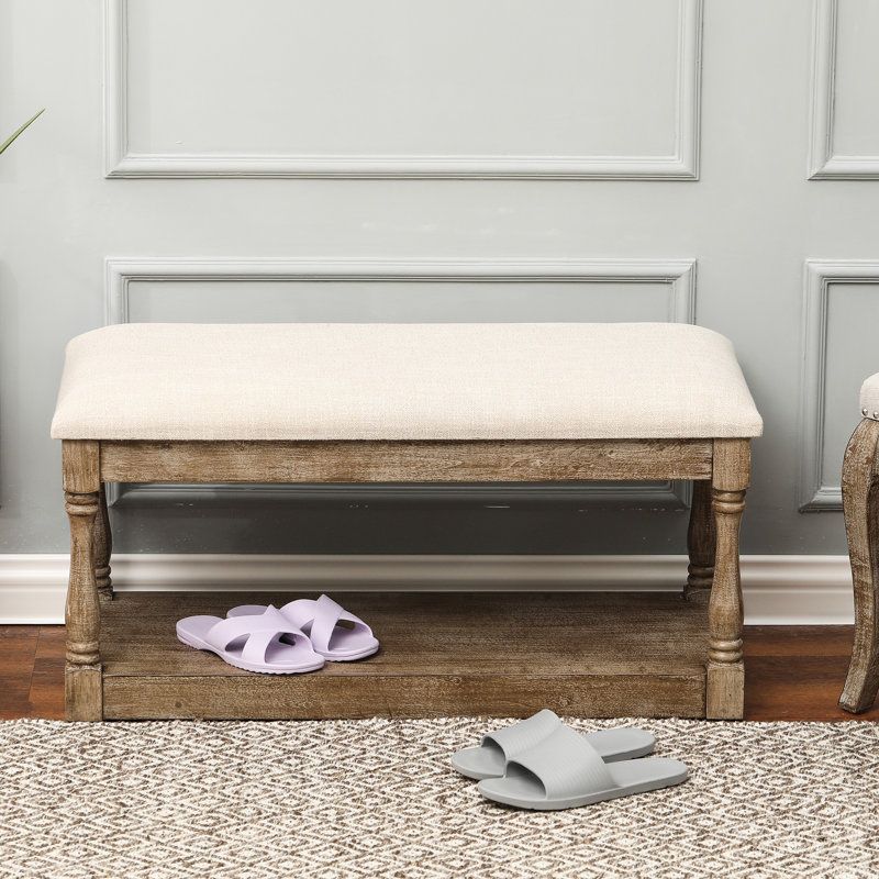 Kelly Clarkson Home Sonia Upholstered Shelves Storage Bench &amp; Reviews ... regarding Sonia Upholstered Bench, Cream, Velour Fur Fabric, Natural Finish