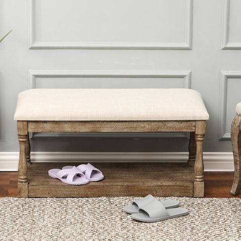 Kelly Clarkson Home Sonia Upholstered Shelves Storage Bench & Reviews ... regarding Sonia Upholstered Bench, Cream, Velour Fur Fabric, Natural Finish