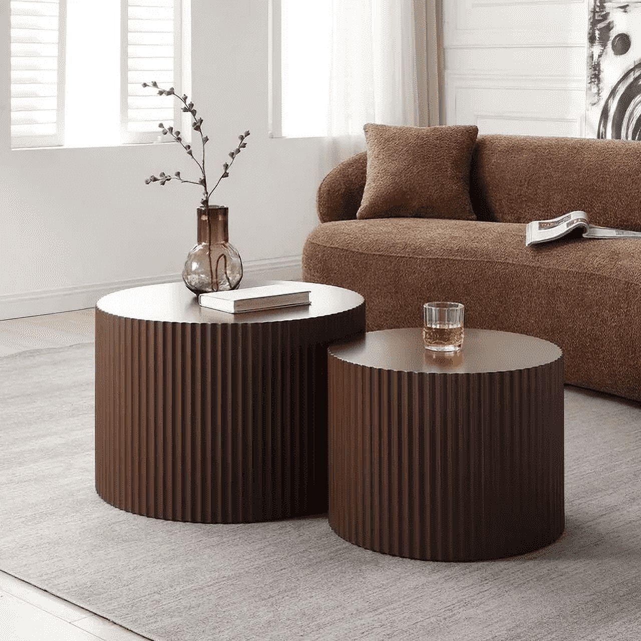 Kevinplus 2-Piece Nesting Coffee Table Set, Modern Round Wooden Side ... for Crafting Character with DF Parker's Chevron Side Tables