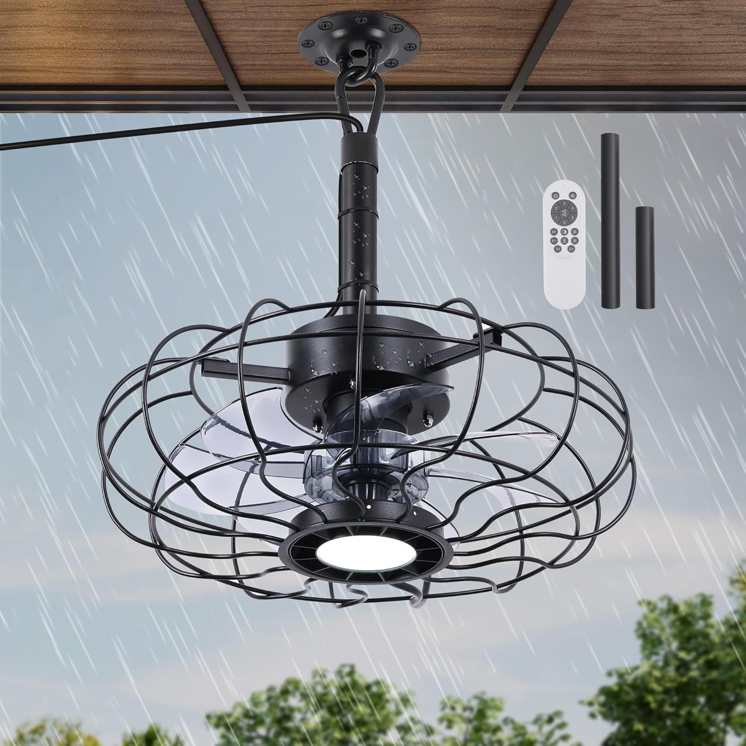 Kingtoro Outdoor Gazebo Ceiling Fans With Lights Caged, 15&quot; Plug In ... with regard to Outdoor Ceiling Fan Waterproof With Light Fixture