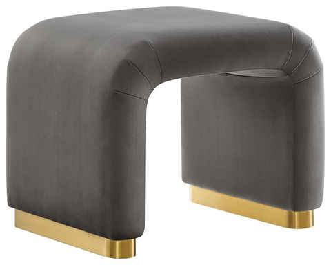 Koda Performance Velvet Waterfall Stool - Brass Storm Gray - Contemporary - Upholstered Benches ... intended for Koda Performance Velvet Waterfall Stool - Black Chocolate Brown
