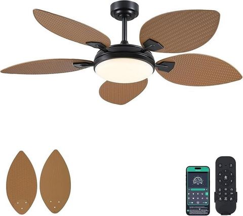 Kviflon 52" Tropical Ceiling Fan With Led Lights & Remote, Outdoor Palm ... regarding How to Choose the Right Outdoor Ceiling Fan with Dimmable LED Lighting