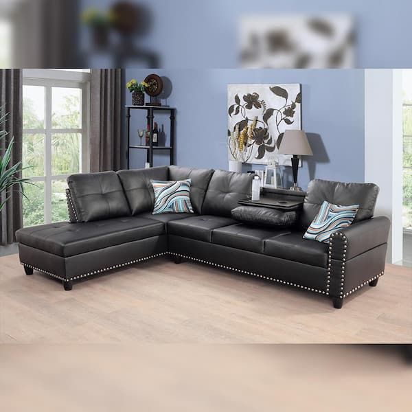 L Shaped Black Leather Sofa Set | Baci Living Room throughout Maximizing Your Room's Potential The Strategic Placement of an L-Shaped Sofa