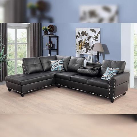 L Shaped Black Leather Sofa Set | Baci Living Room throughout Maximizing Your Room's Potential The Strategic Placement of an L-Shaped Sofa