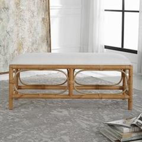 Laguna White Fabric Rattan Bench (23755) By Uttermost for The Art of Styling with a Laguna White Fabric Rattan Bench