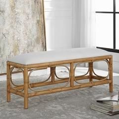 Laguna White Fabric Rattan Bench (23755) By Uttermost with regard to Laguna White Fabric Rattan Bench