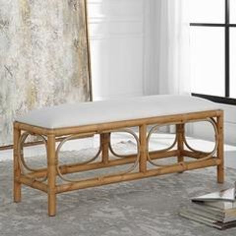 Laguna White Fabric Rattan Bench (23755) By Uttermost with regard to Laguna White Fabric Rattan Bench
