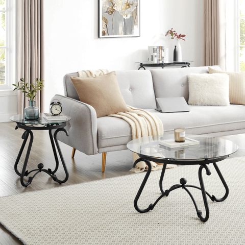 Lark Manorâ„¢ 2-Piece Tempered Glass Coffee Table Set, Rustic Black Design For Living Room | Wayfair with Norden Coffee Table Set, 2-Piece, Black/Bronze