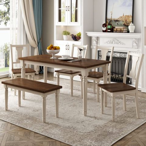 Lasofpc 6-Piece Classic Rectangle Wooden Dining Table Set With Bench ... with Rectangular Wooden Dining Table Set