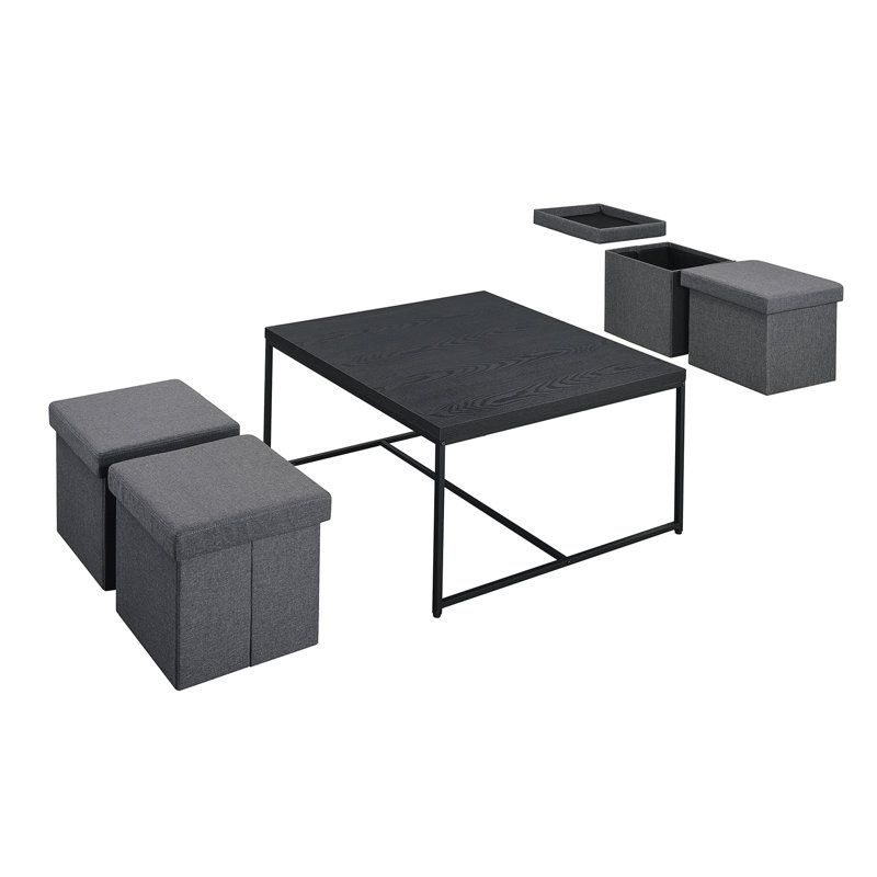Latitude Run® 5 Piece Coffee Table Set With 4 Storage Stools | Wayfair pertaining to Creating a Cozy and Organized Living Room with a Black 5-Piece Coffee Set