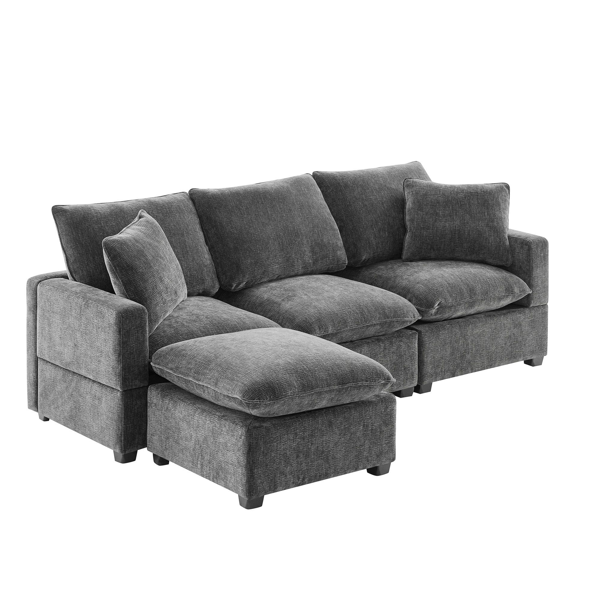 Latitude Run® 86*57&quot; Modern Modular Sofa, 4 Seat Chenille Sectional Couch Set With 2 Pillows ... throughout Comfortable Chenille Sectional With Reconfigurable Seats &amp; Plush Foam Cushions, Black Gray