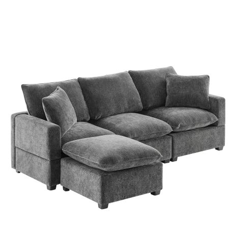 Latitude Run® 86*57" Modern Modular Sofa, 4 Seat Chenille Sectional Couch Set With 2 Pillows ... throughout Comfortable Chenille Sectional With Reconfigurable Seats & Plush Foam Cushions, Black Gray