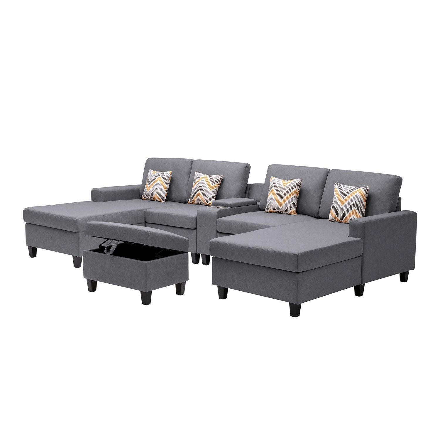 Latitude Run® Linen Fabric 6 Piece Double Chaise Sectional Sofa With Storage Ottoman And Pillows ... intended for Nolan Gray Linen 6Pc Double Chaise Sectional Sofa With Storage Ottoman, Pillows