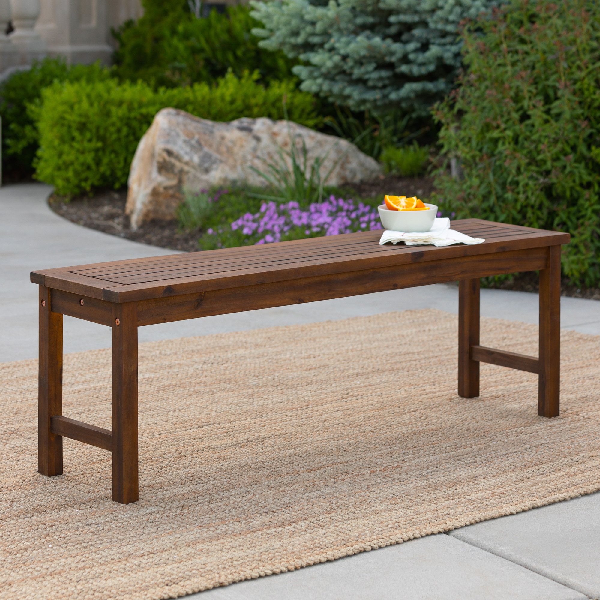 Latitude Run® Modern Slat-Top Solid Wood Patio Bench - Dark Brown ... throughout Harrison Bench Dark Brown