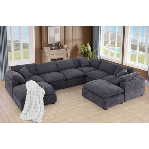 Latitude Run® Worthland 143.2" Wide Chenille Reversible Corner Sectional Sofa Couch(8- Piece ... intended for Unpacking the Comfort Plush Foam Cushions Explained