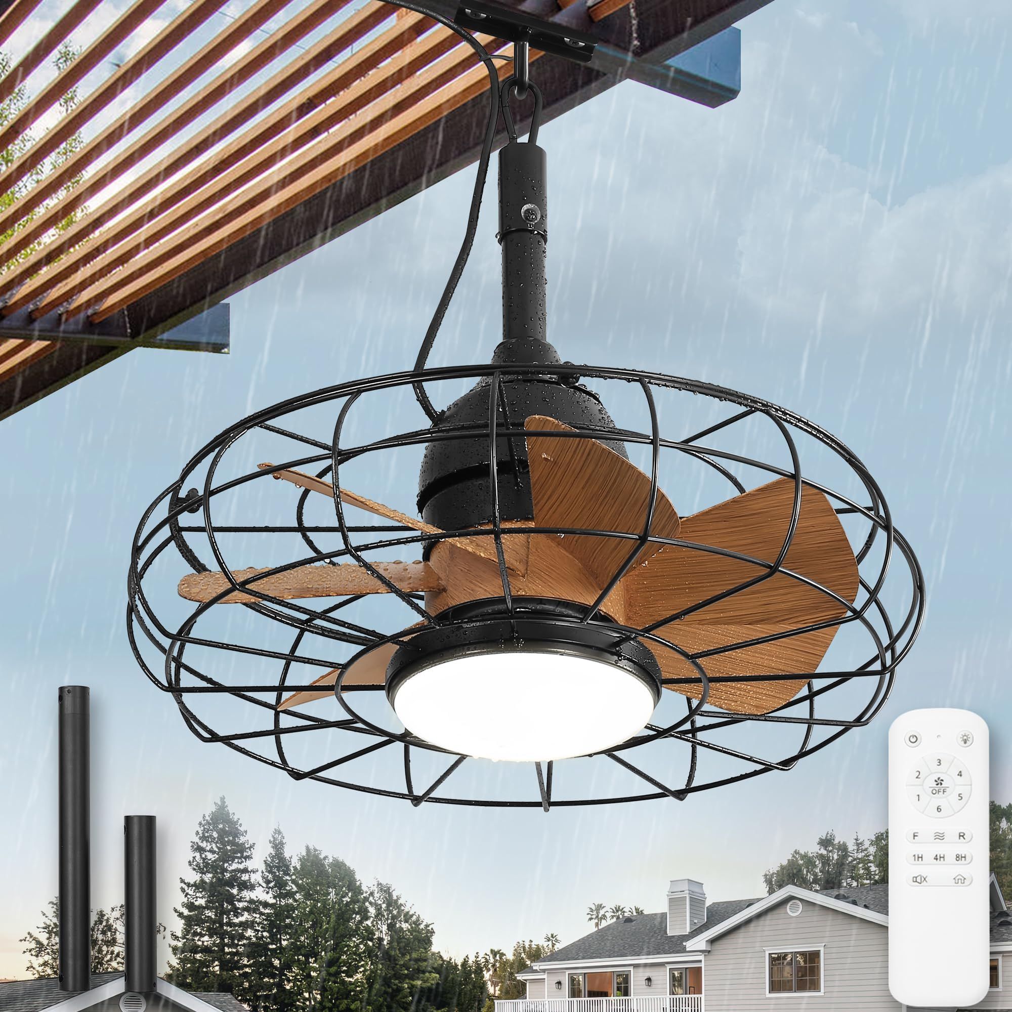 Lediary Outdoor Ceiling Fans With Lights, Ip65 Waterproof Gazebo Fan ... regarding Understanding Waterproof Ratings for Outdoor Ceiling Fans in Harsh Environments