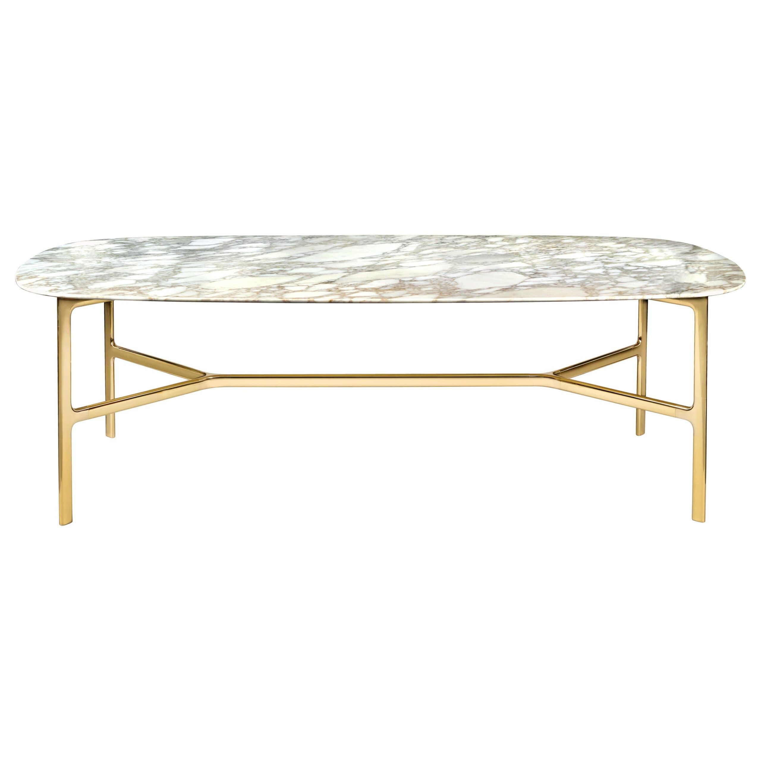 Legs Medium Dining Table With Calacatta Gold Marble Top And Polished ... regarding How to choose the perfect marble dining table with gold frame for your home