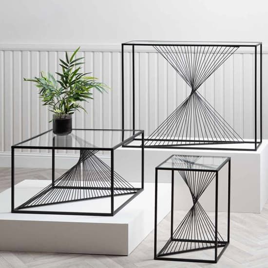 Lehi Clear Glass Top Coffee Table With Black Metal Frame | Furniture In ... pertaining to Clara Table, Black Metal, Clear Glass